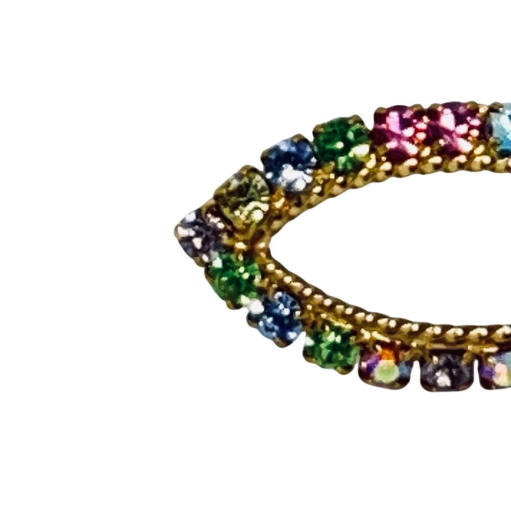 Vintage Gold Tone Multi Colored Rhinestone Oval Brooch (5760) - Picture 2 of 5